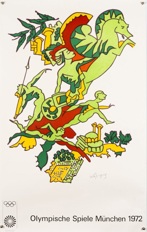 Juegos Olímpicos Múnich 1972 – Póster Litográfico Vintage Original de Charles Lapicque – Mid-Century Modern – 102x64 cm