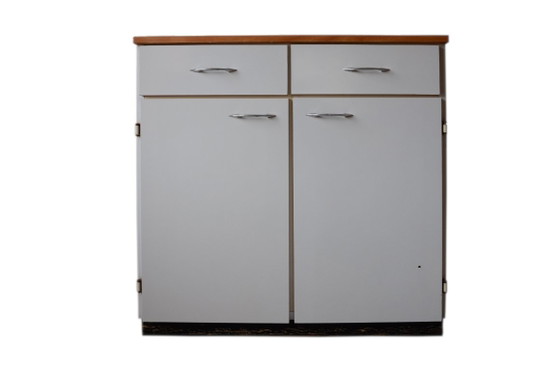 Low Formica cabinet, white with wooden top, W80xD45cmxH80.5cm – Metal (photo 10 of 10)