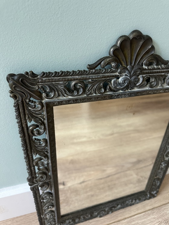 Miroir Baroque Italien Ancien – Métal Patiné – Mod. Dep. (43 x 31 cm) – Objets déco, Metal (photo 2 of 8)