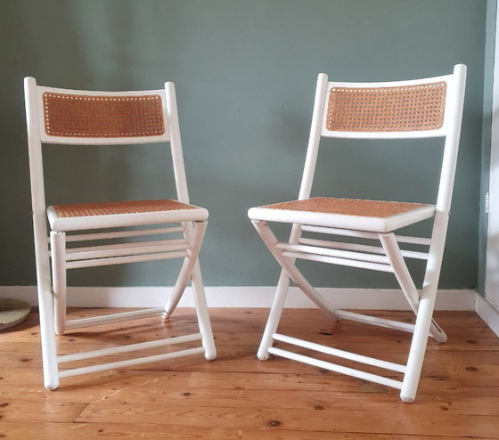 Image 1 of Set of 2 White Design folding chairs with cane / webbing upholstery