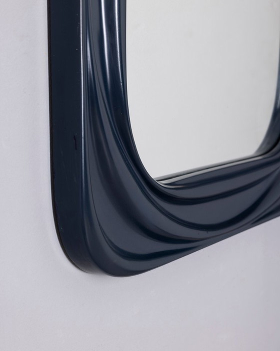 Vintage 1970s Square Wall Mirror in Blue Plastic, Italian Design (photo 4 of 7)