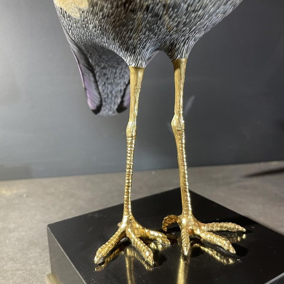 Crested Bird Polychrome Porcelain & Ormolu Sculpture, 1970s – Bronze, Wood, Hollywood Regency (photo 9 of 19)