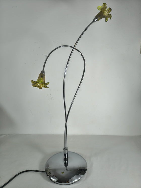 Image 1 of Lampe de table avec 2 abat-jour en verre G4 et variateur.