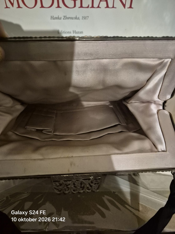 Italien Art Deco Henkeltasche – Henkeltaschen, Silber, Stoff (photo 3 of 7)