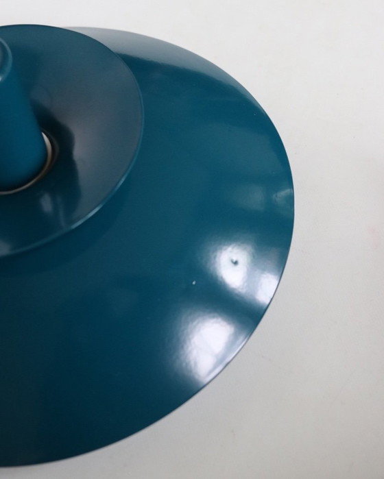 Image 1 of Lampada a sospensione vintage design danese lampada a ciotola blu petrolio retrò