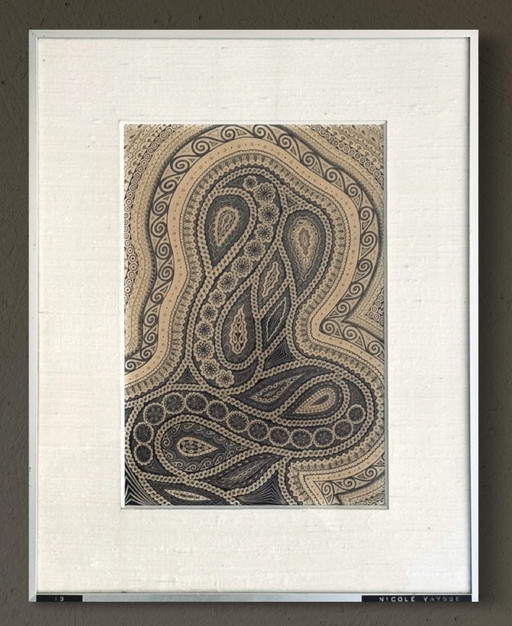 Nicole Vaysse - Art Brut circa 1970 - Indian ink - framed