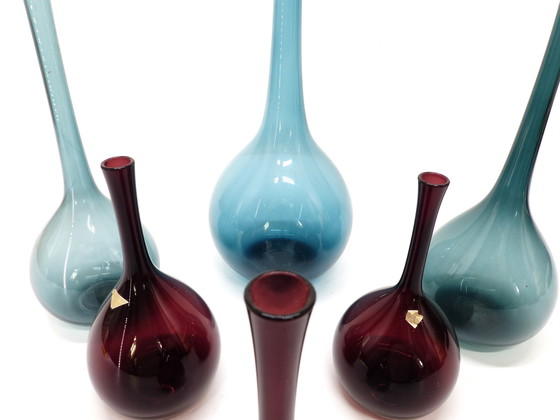 Image 1 of Juego de seis jarrones de tulipán en vidrio soplado de Arthur Percy, Gullaskruf, Suecia, 1950