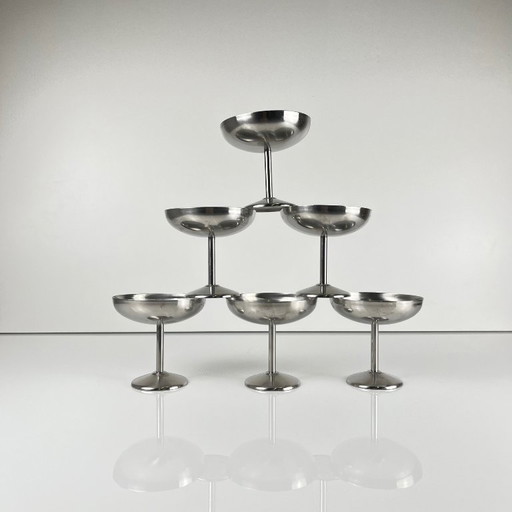 Set of 6 stainless steel ice cream/champagne glasses, Guy Degrenne