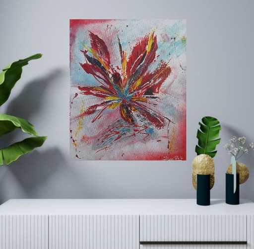"BRASIER FLORAL" - Een explosie van kleuren door 2LUSS'ART. Uniek werk in 10F formaat (46x55 cm), acrylverf.