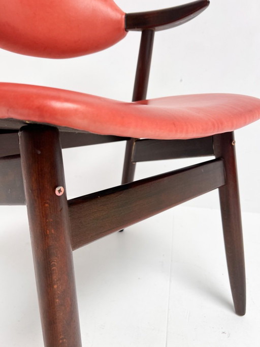 Roter Leder-Kuhhornstuhl für Renovierung, 1970er Jahre