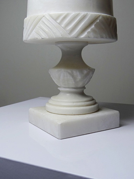 Image 1 of Night light lamp in carved white alabaster, classical style, circa 1950-1970