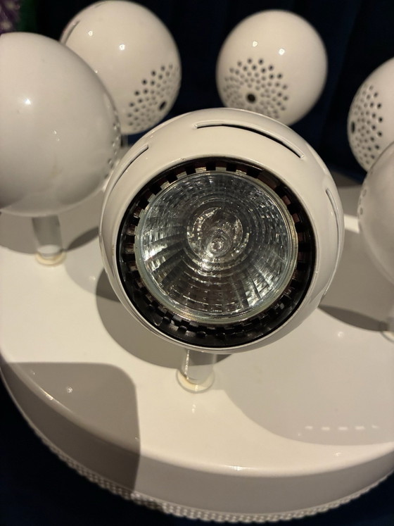 Rare Vintage Örsjö Puck Ceiling Light, 6-light, Åke Hultgren, Örsjö Belysning, Metal, White (photo 15 of 15)