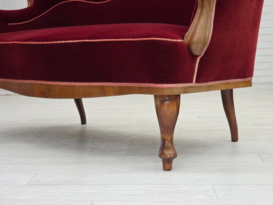 Image 1 of 1920-30s, Danish 2-seater sofa, furniture velour, ash wood, reupholstered.