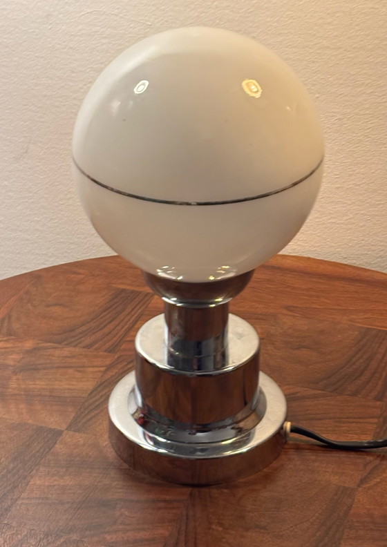 Lampe à Poser Vintage Design Art Déco - Chrome & Opaline – Verre (photo 5 of 9)