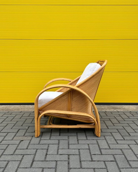Vintage Italian Rattan Bamboo Lounge Armchair, 70s, Beige (photo 4 of 14)