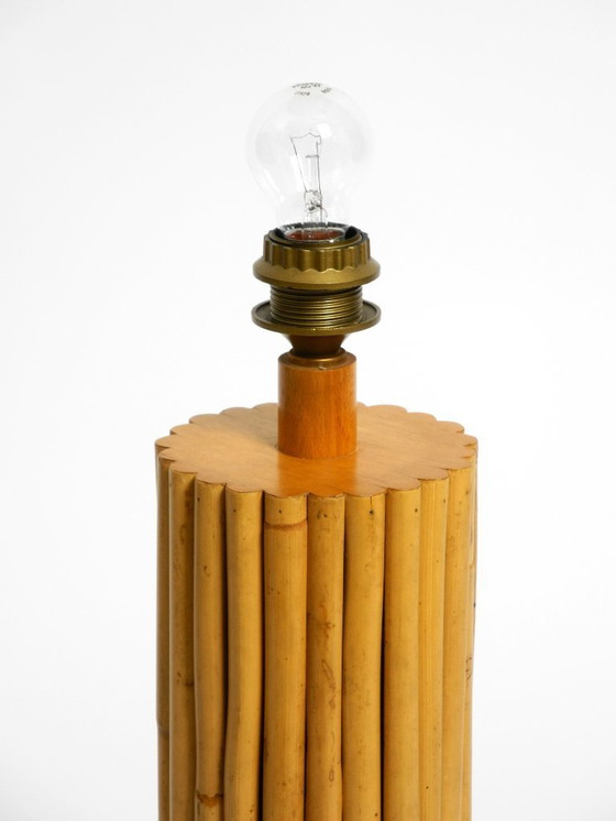 Image 1 of Large beautiful 1970s Italian bamboo table lamp with large oiled paper shade