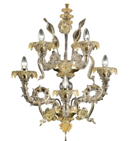 Image 1 of Imperial Luxury Italian "Ca' Rezzonico" With Gold Flowers and Leaves Murano Glass
