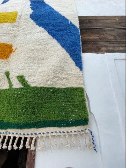 Traditional Handmade Berber Rug from Beni Ouraine with Colorful Patterns, 150/250 cm