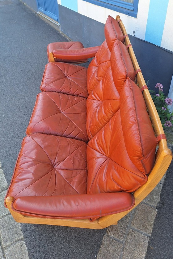 Image 1 of Banquette scandinave en bois et cuir par Soda Galvano pour Liebe Mobel