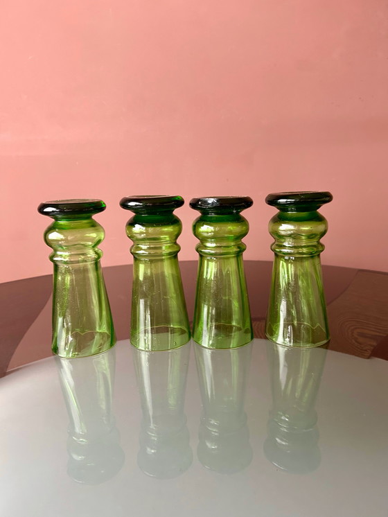 Image 1 of 💚SET DI 4 BICCHIERI SOFFIATI A BOCCA VERDI ANTICHI (1900-1930)💚