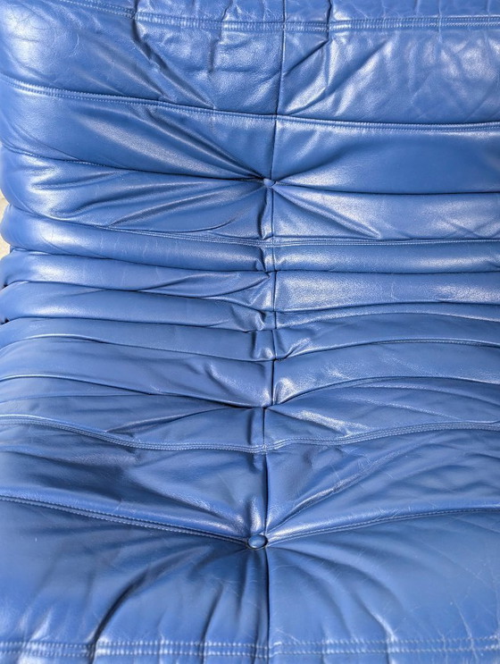 Image 1 of Michel Ducaroy Togo Loveseat in blauw leer voor Ligne Roset, Frankrijk, jaren 80
