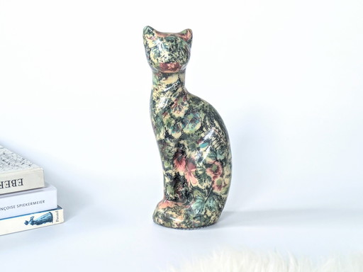 Papier Mâché Cat | Floral Decoupage Figurine | Vintage