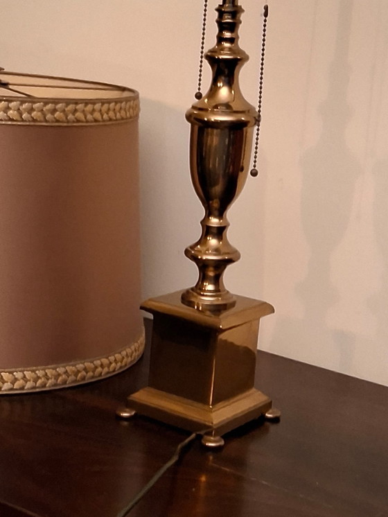 Image 1 of messing tafellamp dubbele lamp met trekkoord 