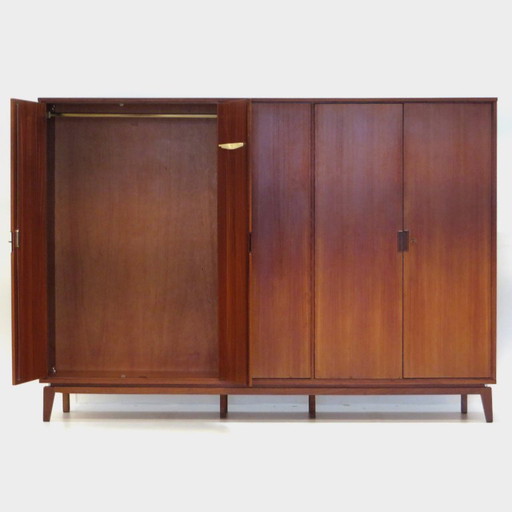 Grote vintage mid-century moderne 5-deurs kledingkast in teakhout, jaren 60