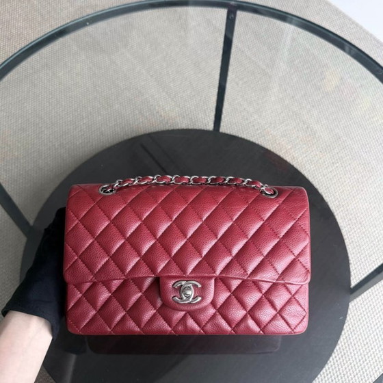 Image 1 of Chanel Classic Flap Medium - Caviar 25CM Quilted Grained Calfskin Dark Red Silver Hardware Series 16