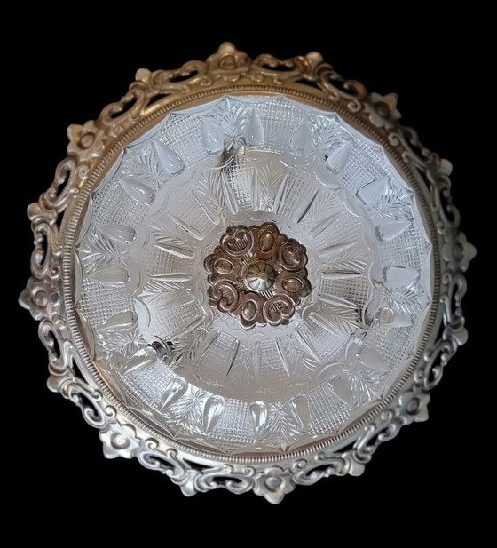 Image 1 of 2248 ceiling lamp pressed glass openwork copper frame