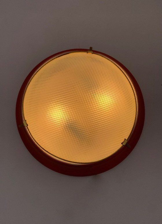 Image 1 of Pair of Ceiling Lights - Wall Lights - Attributed to Fontana Arte Vintage Italy Red Medium