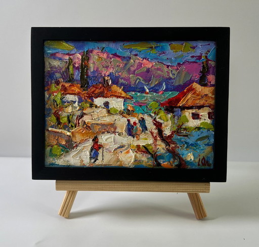 Original Oil Painting Rural Life Landscape Edge of the Village