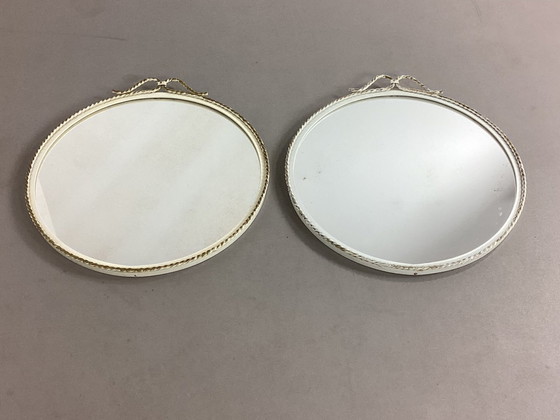 Set of 2 French White and Brass Mirrors – Glass, Metal (photo 7 of 7)