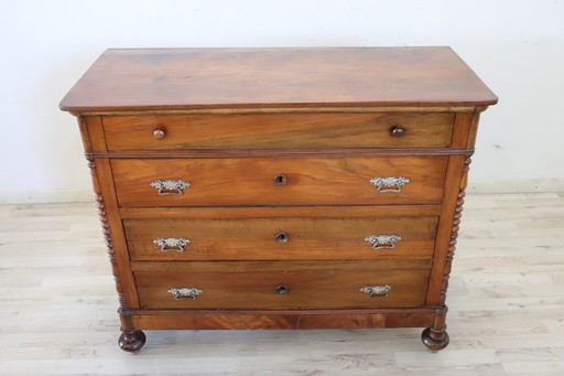Antique Chest of Drawers in Solid Walnut, Italy Mid 19th century