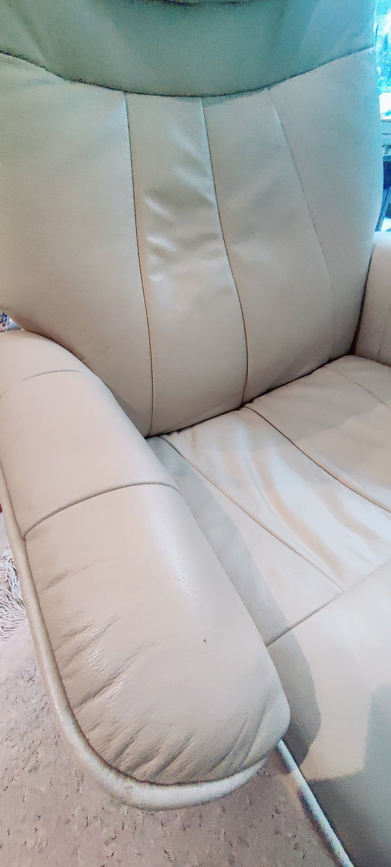 Verstellbarer Sessel aus Leder, Beige, Verstellbarer relaxsessel, Holz, Modern (Foto 6 von 7)