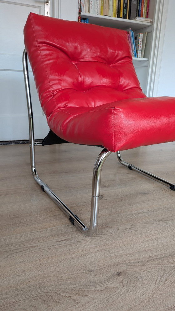 Pixi By Gillis Lundgren - Ikea 1970, Ikea Gillis, Armchairs, Metal, Textile, Red, Vintage (photo 2 of 7)
