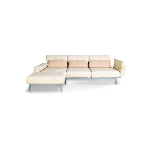 Divano angolare originale Rolf Benz Plura, pelle beige chiaro, design crema