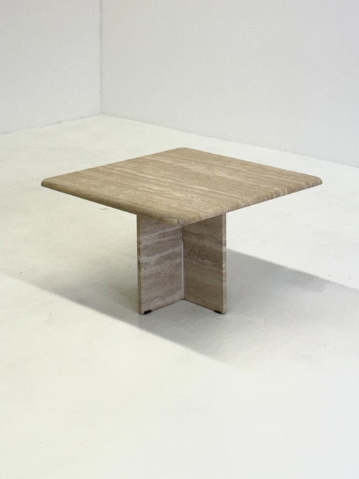 Mesa de centro cuadrada vintage de travertino