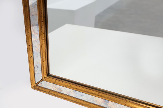 Image 1 of Mirror by Deknudt with marbled fume glass side panels in gilded wooden frame