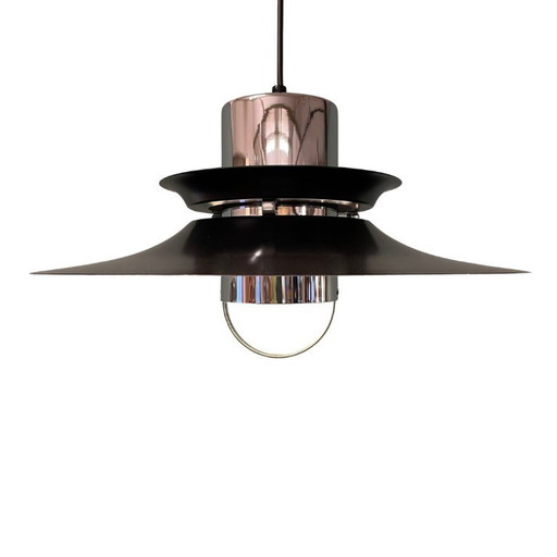 Dänische Pendelleuchte im Mid-Century-Stil von Vitrika – Schwarz mit Chrom