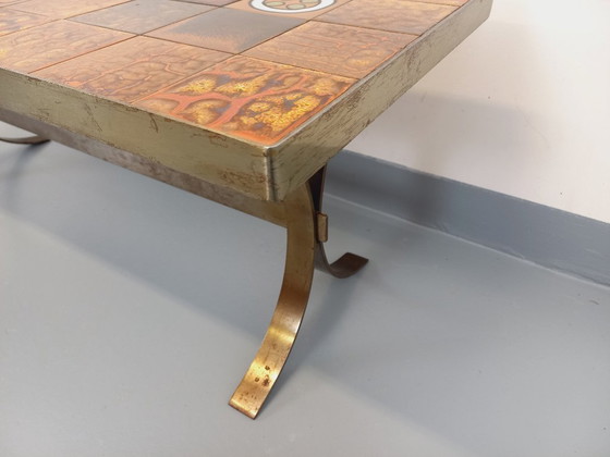 Image 1 of Table basse rectangulaire vintage Roche-Bobois en acier et céramique des années 60 70