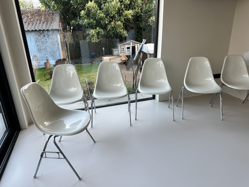6x Herman miller Eames DSR Fiberglass kuip stoelen stapelbaar