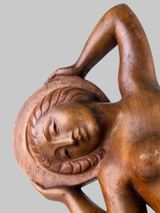 Image 1 of Art Deco Carved Wood Sculpture by Jens Jacob Bregnø, Denmark, 1900s, Signed