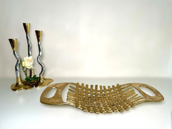 David Marshall Brutalist Brass Fruit Basket - Vintage Spanish Design Cast Brass Bowl - Modernist Woven (photo 10 of 10)