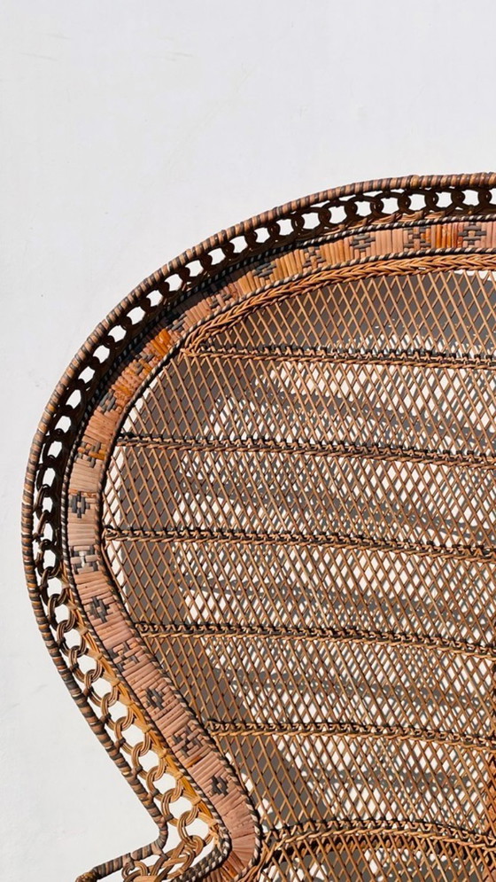 Image 1 of Fauteuil XL Peacock « Emmanuelle » en rotin. Vintage années 70.