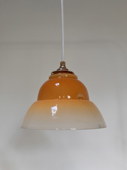 Vintage Tweekleurige Oranje Glazen Klok Hanglamp – hanglampen, Glass