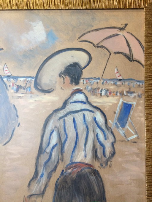 Tableau D'Henry Saint-Clair (1899-1990) "Couple élégant au petit chien"