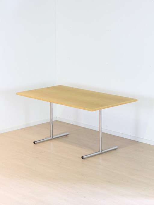 Table de salle à manger design vintage – chêne/chrome