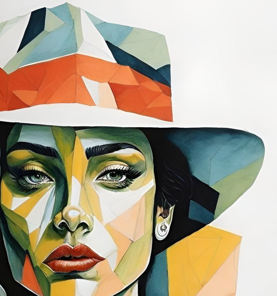 Image 1 of GONGAS - Cubismo con cappello - Litografia incorniciata