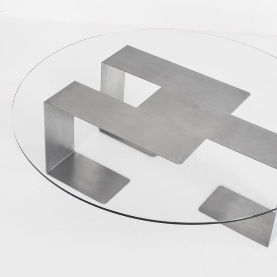 Vintage coffee table. Designed by Jean-Pierre Mesmin for Bioject. Mexico, 1970s., Glass, Metal, Transparent (photo 7 of 12)